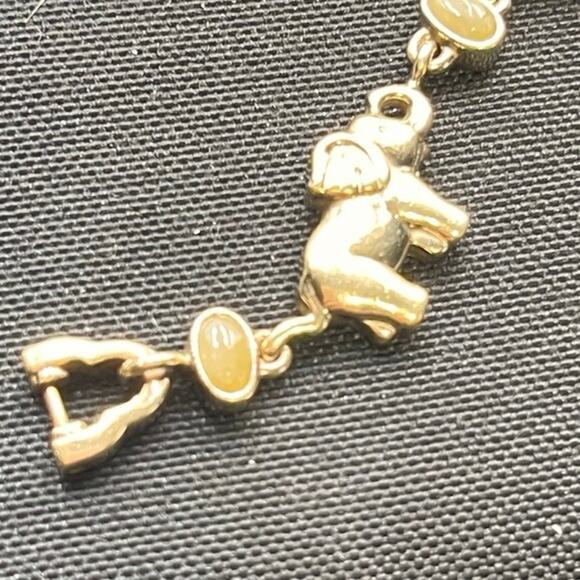 Lenox Vintage Sterling Silver Vermeil Elephant Trunk Up Jade Cabochon Watch 6.5” main image 5